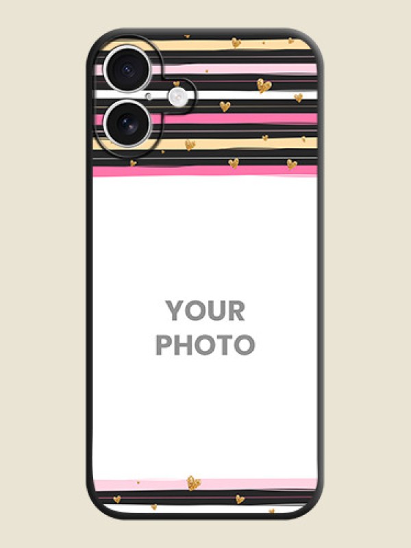 Custom Multicolor Lines and Golden Love Symbols Design on Photo On Space Black Custom Soft Matte Mobile Back Cover - iPhone 16 Plus - alternate view