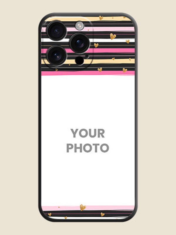 Custom Multicolor Lines and Golden Love Symbols Design on Photo On Space Black Custom Soft Matte Mobile Back Cover - iPhone 16 Pro Max - alternate view