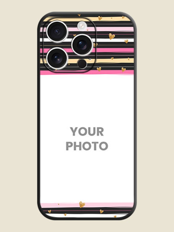 Custom Multicolor Lines and Golden Love Symbols Design on Photo On Space Black Custom Soft Matte Mobile Back Cover - iPhone 16 Pro - alternate view