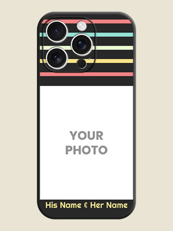 Custom Color Stripes with Photo and Text on Photo On Space Black Custom Soft Matte Mobile Back Cover - iPhone 16 Pro - alternate view