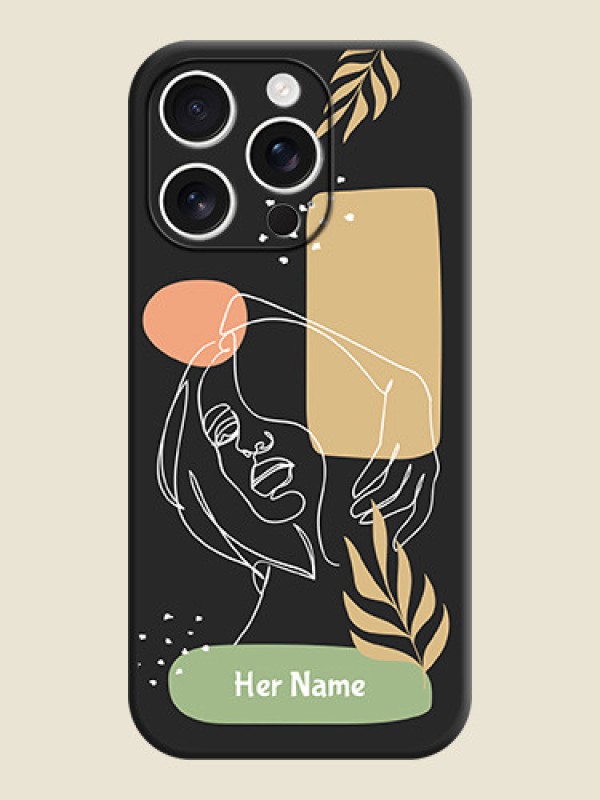 Custom Custom Text With Line Art Of Women & Leaves Design On Space Black Custom Soft Matte Mobile Back Cover - iPhone 16 Pro - alternate view