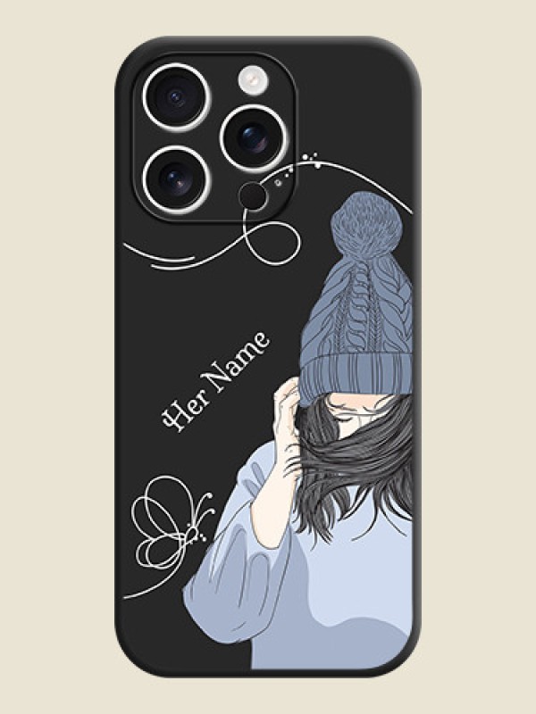 Custom Girl With Blue Winter Outfiit Custom Text Design On Space Black Custom Soft Matte Mobile Back Cover - iPhone 16 Pro - alternate view