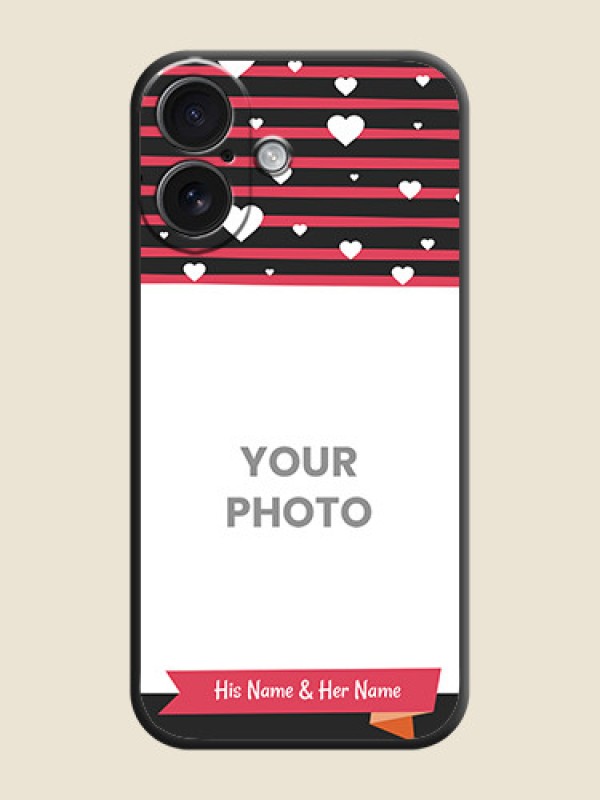 Custom White Color Love Symbols with Pink Lines Pattern On Space Black Custom Soft Matte Mobile Back Cover - iPhone 16 - alternate view