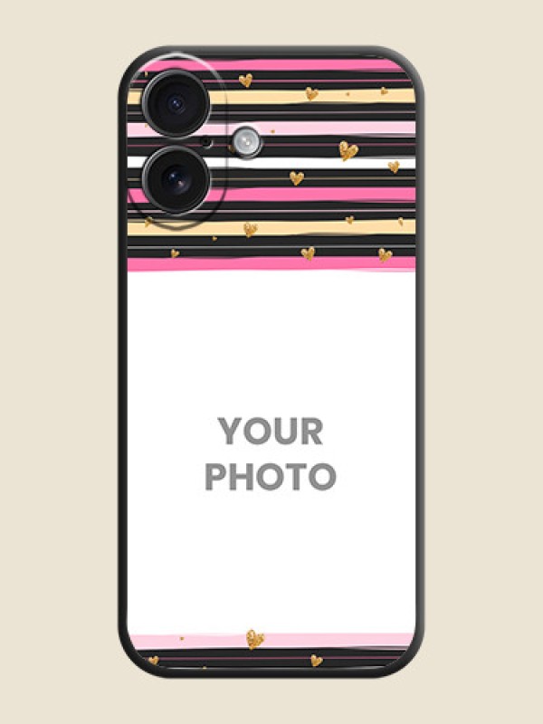 Custom Multicolor Lines and Golden Love Symbols Design on Photo On Space Black Custom Soft Matte Mobile Back Cover - iPhone 16 - alternate view