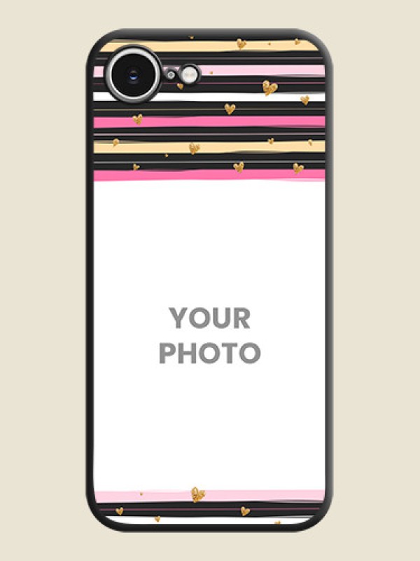 Custom Multicolor Lines and Golden Love Symbols Design on Photo On Space Black Custom Soft Matte Mobile Back Cover - iPhone 16e - alternate view