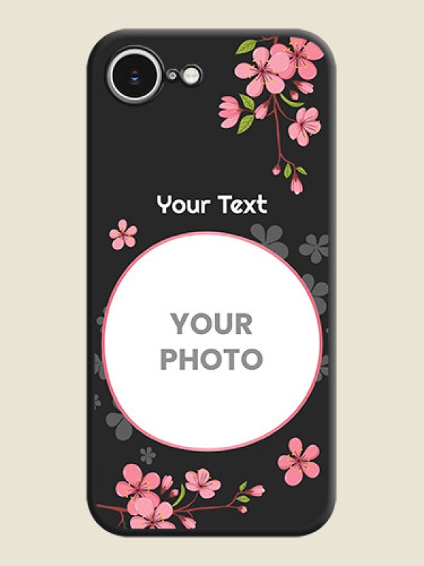 Custom Round Image with Pink Color Floral Design on Photo On Space Black Custom Soft Matte Mobile Back Cover - iPhone 16e - alternate view