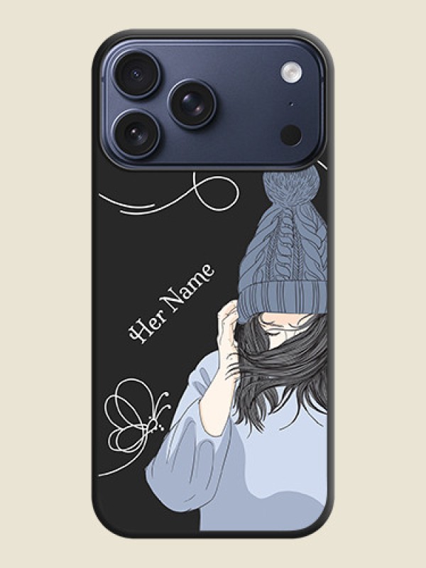 Custom Girl With Blue Winter Outfiit Custom Text Design On Space Black Custom Soft Matte Mobile Back Cover - Apple iPhone 17 Pro Max - alternate view
