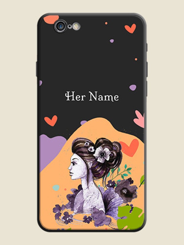 Custom Namecase For Her With Fancy Lady Image On Space Black Personalized Soft Matte Phone Covers -Apple Iphone 6 Plus - alternate view