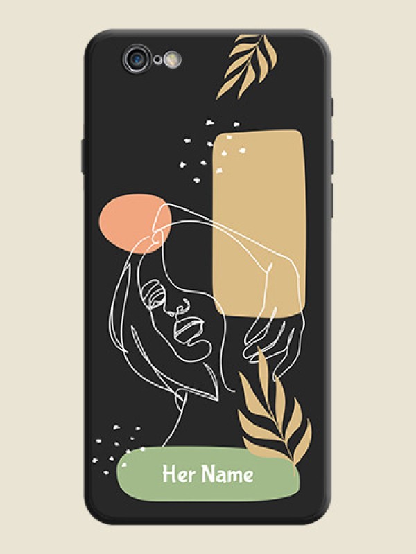 Custom Custom Text With Line Art Of Women & Leaves Design On Space Black Personalized Soft Matte Phone Covers -Apple Iphone 6 Plus - alternate view