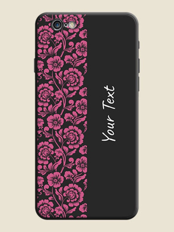 Custom Pink Floral Pattern Design With Custom Text On Space Black Personalized Soft Matte Phone Covers -Apple Iphone 6 - alternate view