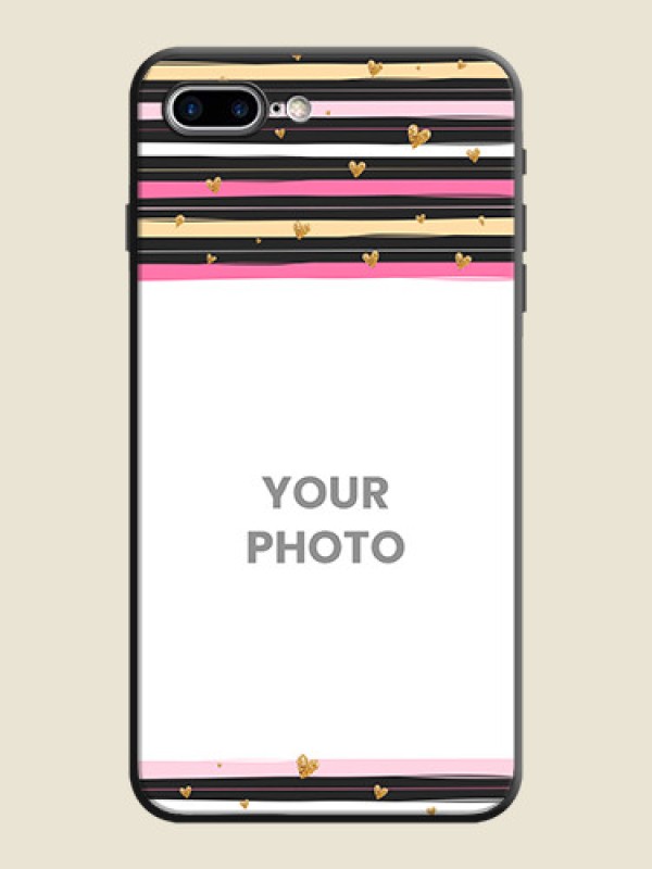 Custom Multicolor Lines and Golden Love Symbols Design - Photo on Space Black Soft Matte Mobile Cover - iPhone 7 Plus - alternate view