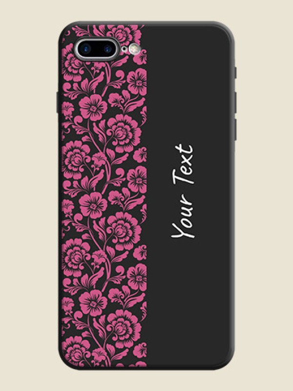 Custom Pink Floral Pattern Design With Custom Text On Space Black Personalized Soft Matte Phone Covers -Apple Iphone 8 Plus - alternate view