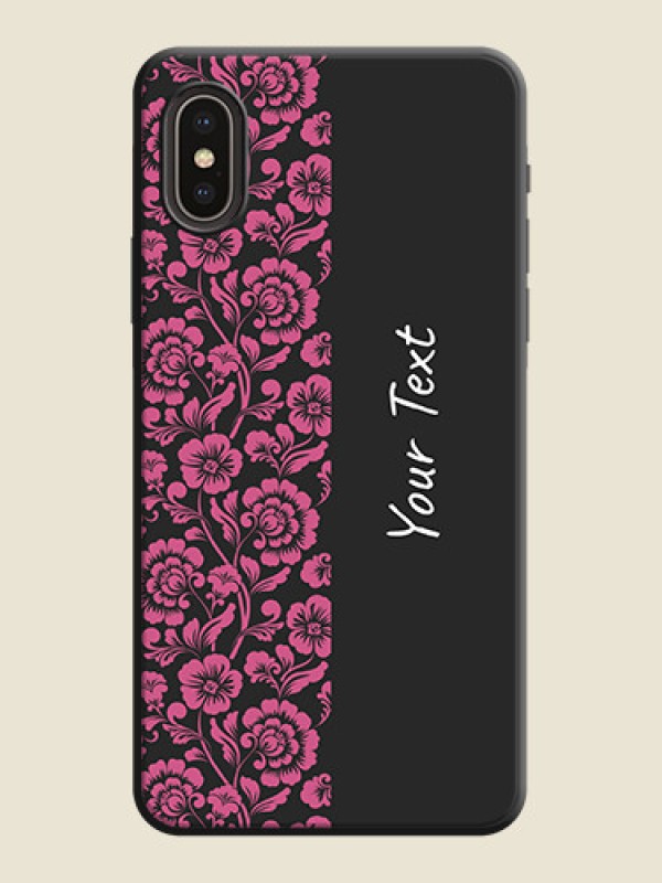 Custom Pink Floral Pattern Design With Custom Text On Space Black Personalized Soft Matte Phone Covers -Apple Iphone Xs - alternate view