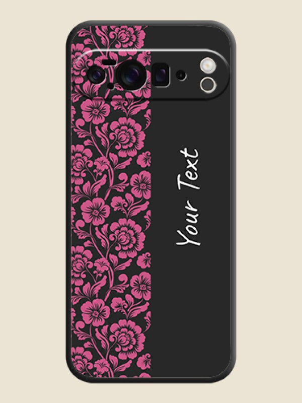 Custom Pink Floral Pattern Design With Custom Text On Space Black Custom Soft Matte Mobile Back Cover - Google Pixel 10 Pro XL 5G - alternate view