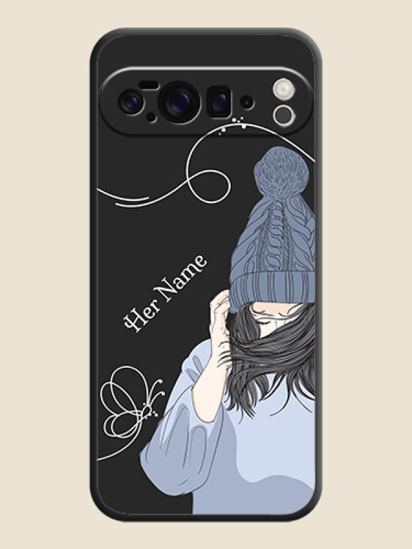 Custom Girl With Blue Winter Outfiit Custom Text Design On Space Black Custom Soft Matte Mobile Back Cover - Google Pixel 10 Pro XL 5G - alternate view