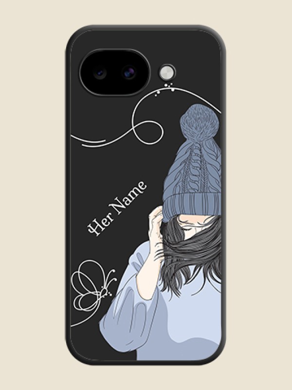 Custom Girl With Blue Winter Outfiit Custom Text Design On Space Black Custom Soft Matte Mobile Back Cover - Google Pixel 10A 5G - alternate view