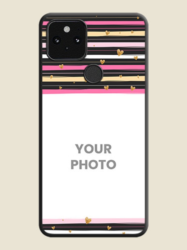 Custom Multicolor Lines and Golden Love Symbols Design on Photo On Space Black Custom Soft Matte Mobile Back Cover - Pixel 5 5G - alternate view