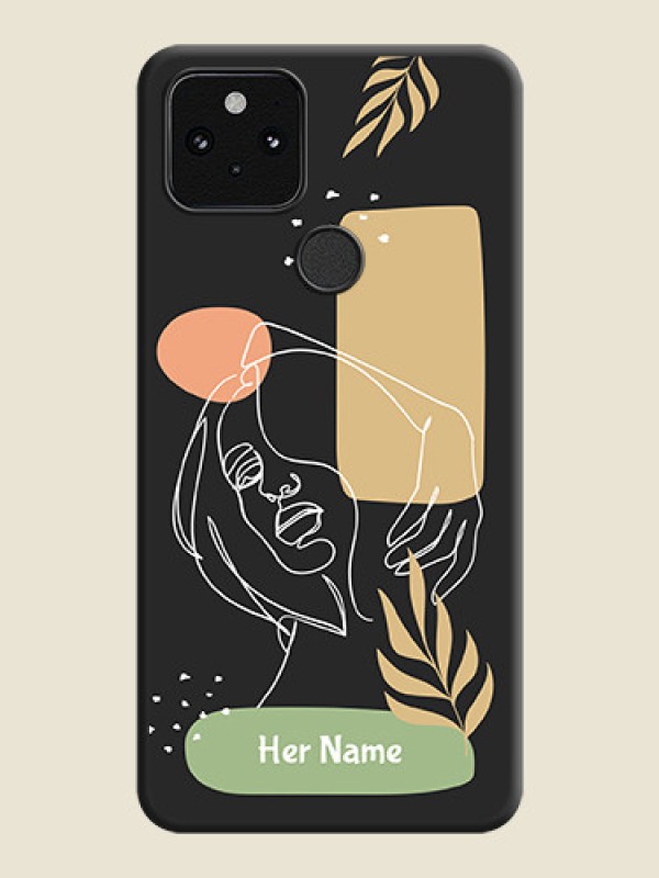 Custom Custom Text With Line Art Of Women & Leaves Design On Space Black Custom Soft Matte Mobile Back Cover - Pixel 5 5G - alternate view