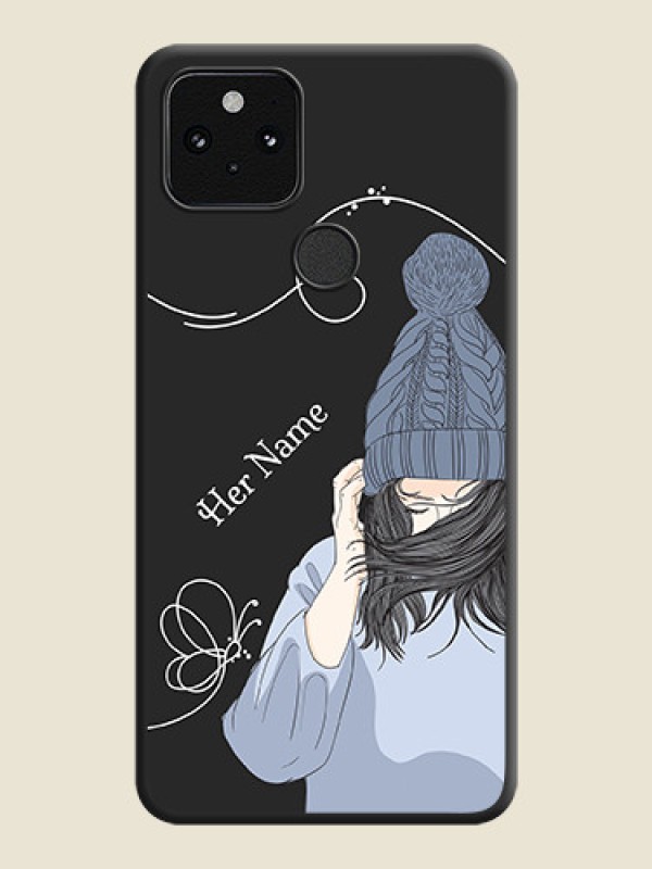 Custom Girl With Blue Winter Outfiit Custom Text Design On Space Black Custom Soft Matte Mobile Back Cover - Pixel 5 5G - alternate view