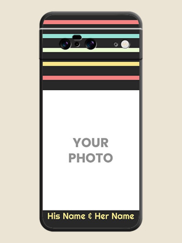 Custom Color Stripes with Photo and Text on Photo  On Space Black Custom Soft Matte Mobile Back Cover - Pixel 8 5G - alternate view