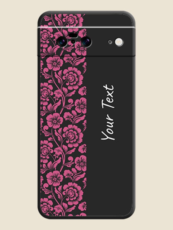 Custom Pink Floral Pattern Design With Custom Text On Space Black Custom Soft Matte Mobile Back Cover - Pixel 8 5G - alternate view