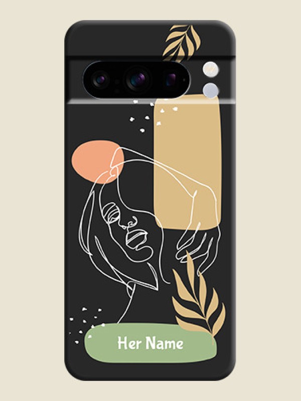 Custom Custom Text With Line Art Of Women & Leaves Design On Space Black Custom Soft Matte Mobile Back Cover - Pixel 8 Pro 5G - alternate view