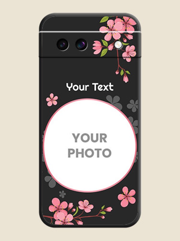 Custom Round Image with Pink Color Floral Design on Photo On Space Black Custom Soft Matte Mobile Back Cover - Google Pixel 8A 5G - alternate view
