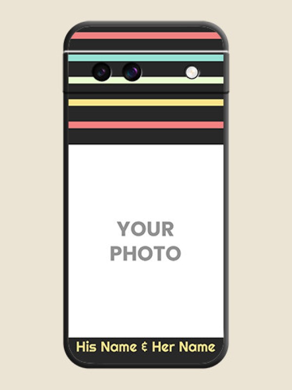 Custom Color Stripes with Photo and Text on Photo On Space Black Custom Soft Matte Mobile Back Cover - Google Pixel 8A 5G - alternate view