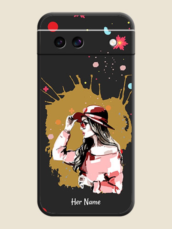 Custom Mordern Lady With Color Splash Background With Custom Text On Space Black Custom Soft Matte Mobile Back Cover - Google Pixel 8A 5G - alternate view