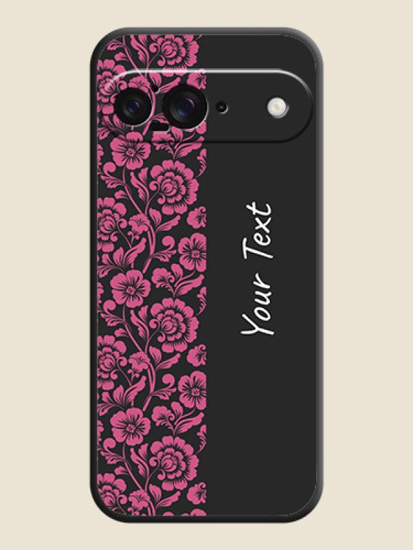 Custom Pink Floral Pattern Design With Custom Text On Space Black Custom Soft Matte Mobile Back Cover - Google Pixel 9 5G - alternate view