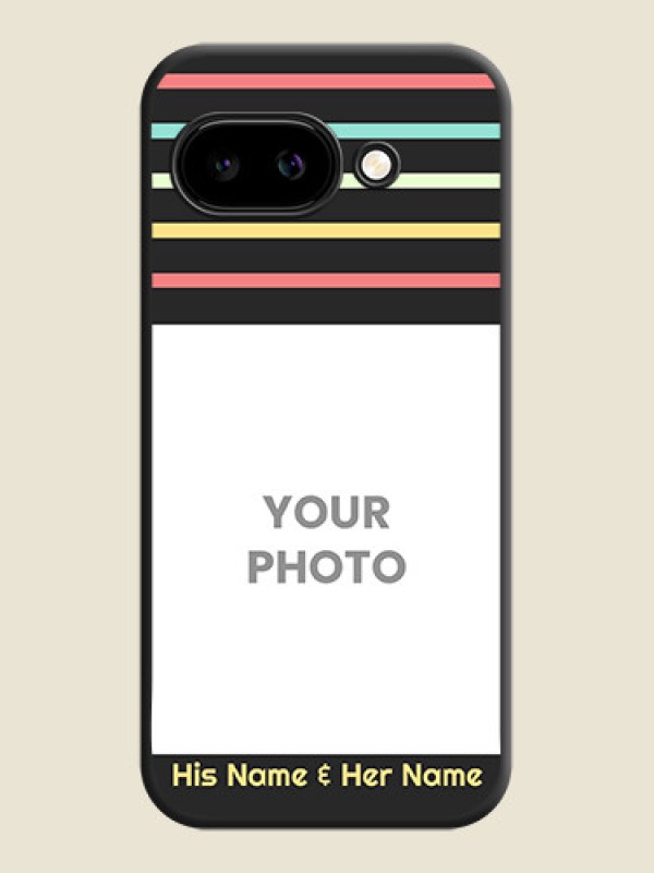 Custom Color Stripes with Photo and Text on Photo On Space Black Custom Soft Matte Mobile Back Cover - Google Pixel 9A 5G - alternate view