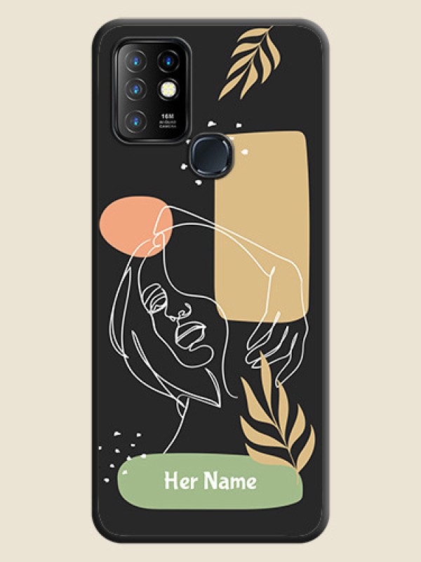 Custom Custom Text With Line Art Of Women & Leaves Design On Space Black Personalized Soft Matte Phone Covers -Infinix Hot 10 - alternate view