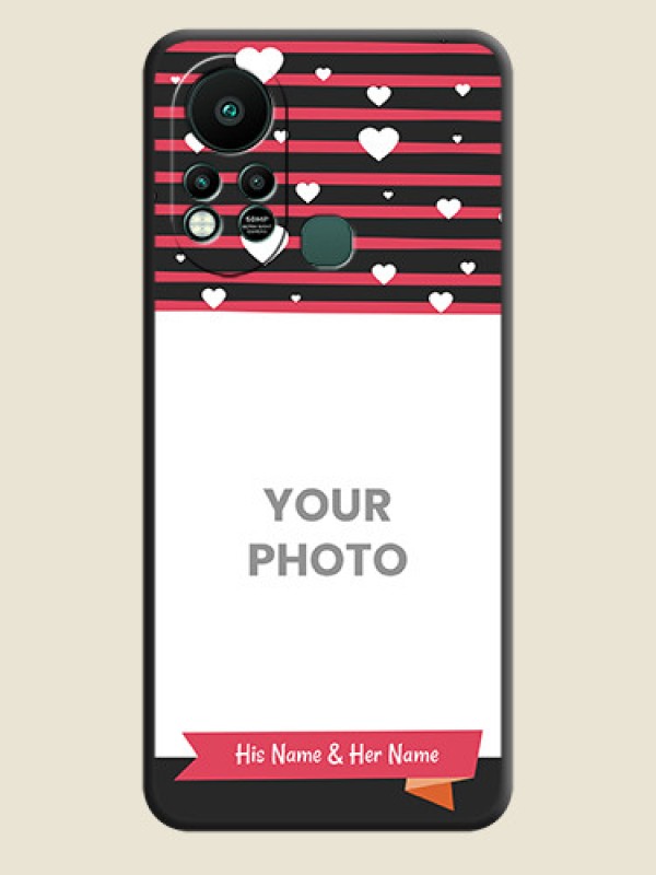 Custom White Color Love Symbols with Pink Lines Pattern on Space Black Custom Soft Matte Phone Cases - Infinix Hot 11s - alternate view
