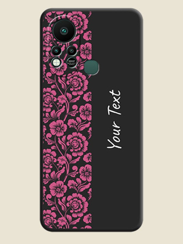Custom Pink Floral Pattern Design With Custom Text On Space Black Personalized Soft Matte Phone Covers -Infinix Hot 11S - alternate view