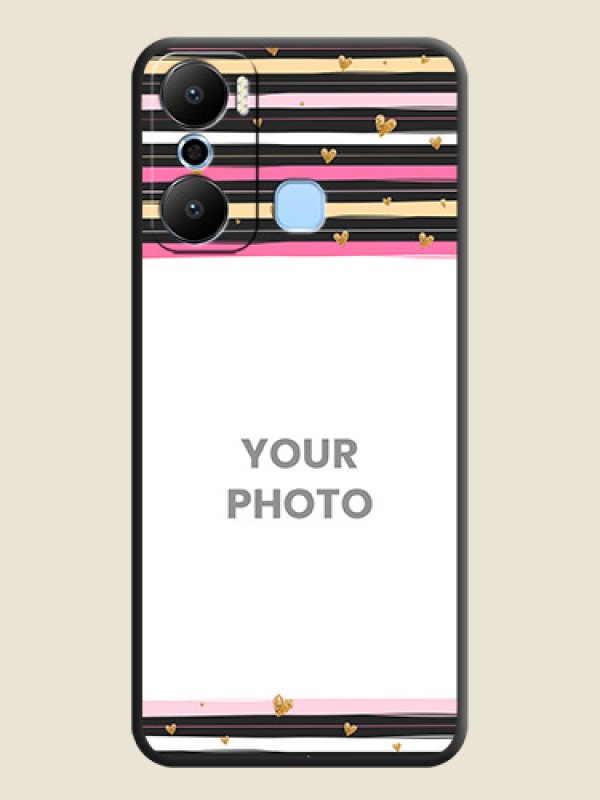 Custom Multicolor Lines and Golden Love Symbols Design - Photo on Space Black Soft Matte Mobile Cover - Infinix Hot 20 Play - alternate view