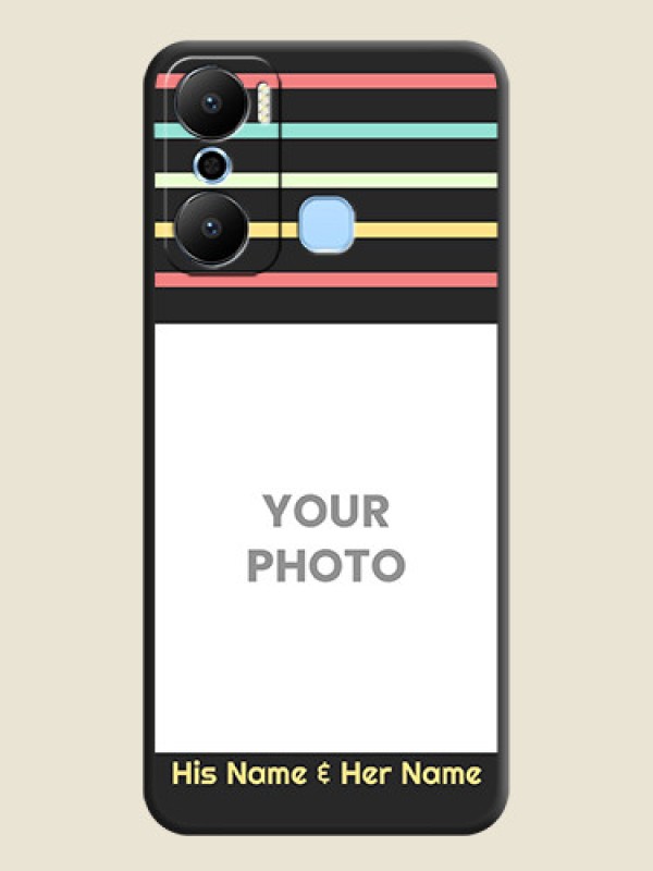 Custom Color Stripes with Photo and Text - Photo on Space Black Soft Matte Mobile Case - Infinix Hot 20 Play - alternate view