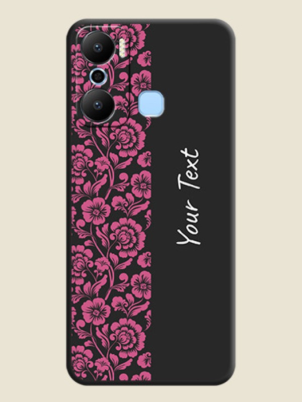 Custom Pink Floral Pattern Design With Custom Text On Space Black Personalized Soft Matte Phone Covers - Infinix Hot 20 Play - alternate view