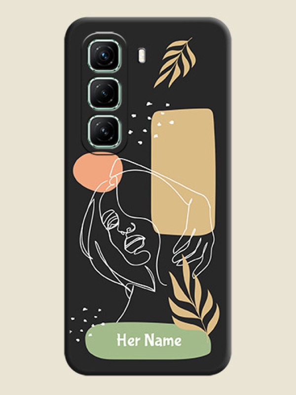 Custom Custom Text With Line Art Of Women & Leaves Design On Space Black Custom Soft Matte Mobile Back Cover - Infinix Hot 50 5G - alternate view