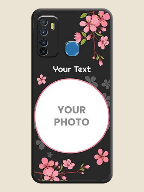 Custom Round Image with Pink Color Floral Design on Photo on Space Black Soft Matte Back Cover - Infinix Hot 9 - alternate view