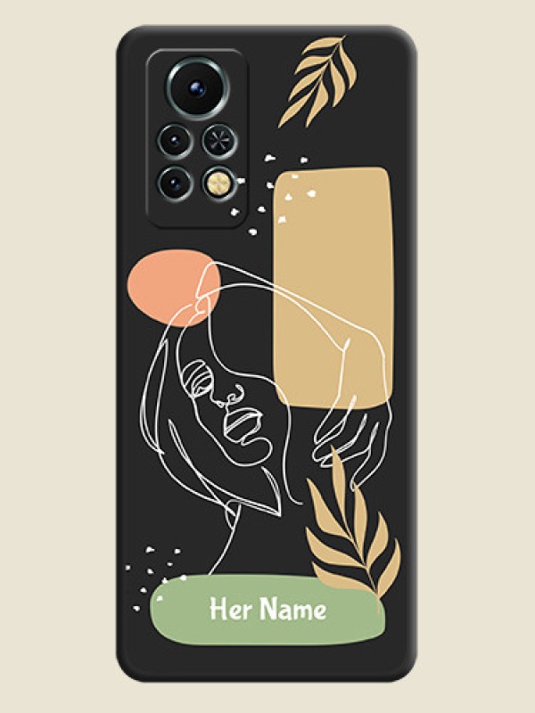 Custom Custom Text With Line Art Of Women & Leaves Design On Space Black Personalized Soft Matte Phone Covers -Infinix Note 11S - alternate view