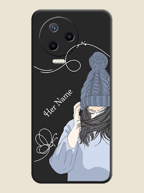 Custom Girl With Blue Winter Outfiit Custom Text Design On Space Black Personalized Soft Matte Phone Covers - Infinix Note 12 Pro - alternate view