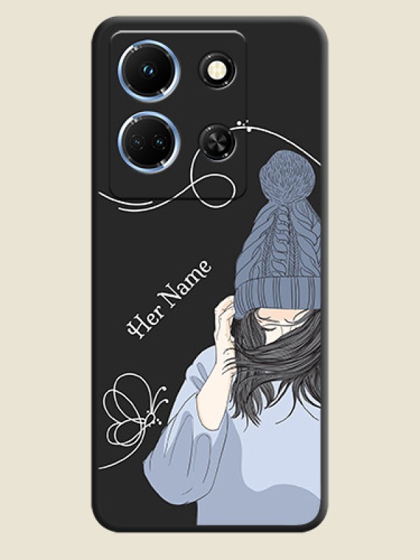 Custom Girl With Blue Winter Outfiit Custom Text Design On Space Black Personalized Soft Matte Phone Covers - Infinix Note 30 5G - alternate view