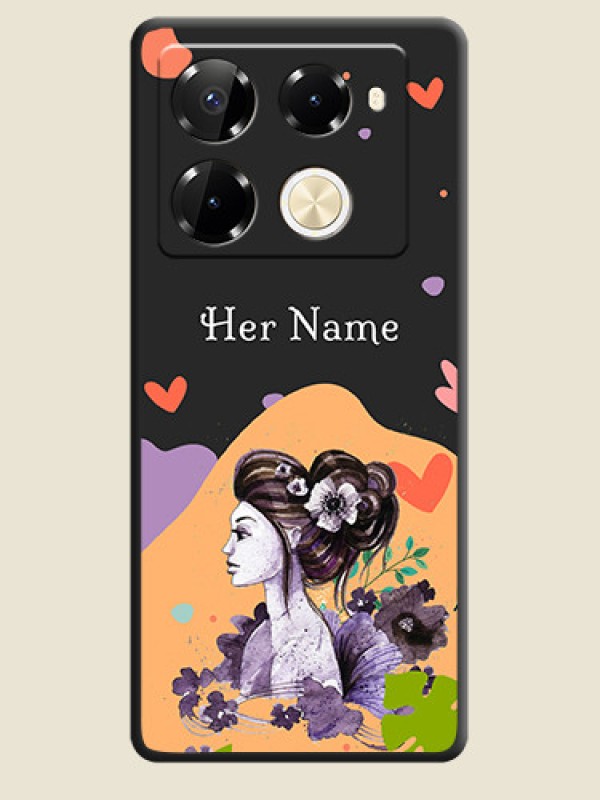 Custom Namecase For Her With Fancy Lady Image On Space Black Custom Soft Matte Mobile Back Cover - Infinix Note 40 Pro Plus 5G - alternate view