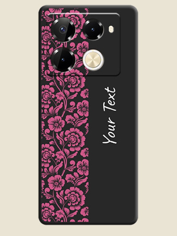 Custom Pink Floral Pattern Design With Custom Text On Space Black Custom Soft Matte Mobile Back Cover - Infinix Note 40 Pro Plus 5G - alternate view