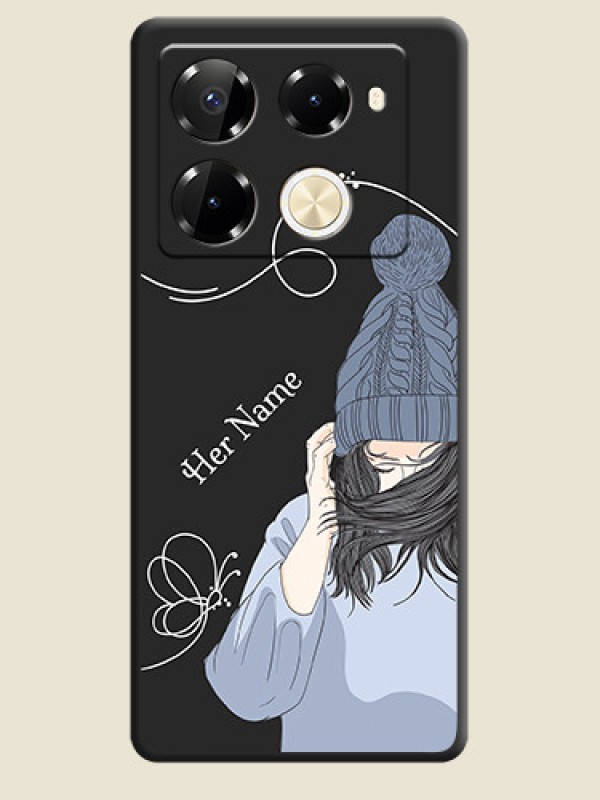 Custom Girl With Blue Winter Outfiit Custom Text Design On Space Black Custom Soft Matte Mobile Back Cover - Infinix Note 40 Pro Plus 5G - alternate view