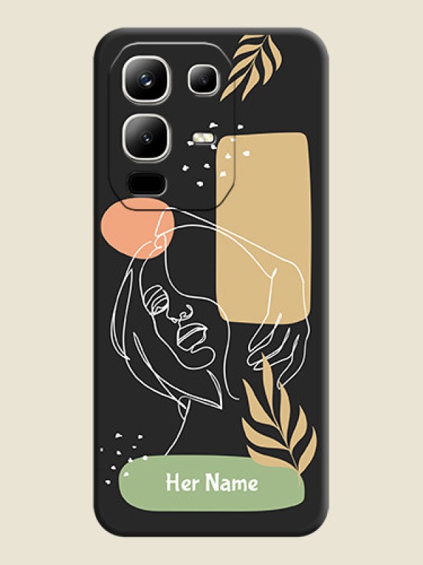Custom Custom Text With Line Art Of Women & Leaves Design On Space Black Custom Soft Matte Mobile Back Cover - Infinix Note 50x 5G - alternate view