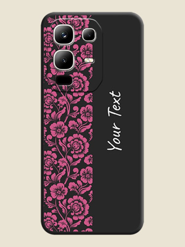 Custom Pink Floral Pattern Design With Custom Text On Space Black Custom Soft Matte Mobile Back Cover - Infinix Note 50x 5G - alternate view
