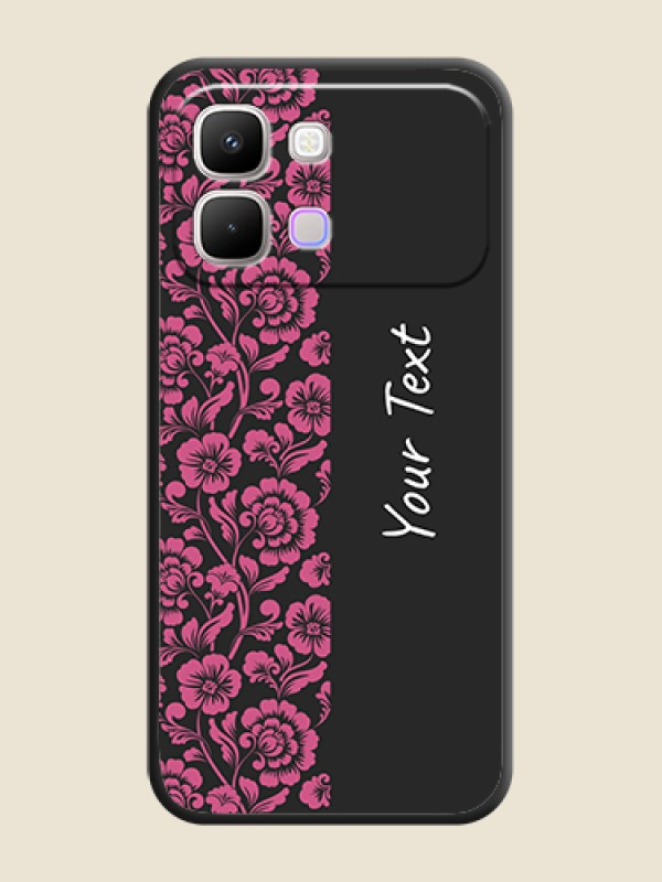 Custom Pink Floral Pattern Design With Custom Text On Space Black Custom Soft Matte Mobile Back Cover - Infinix Note Edge 5G - alternate view