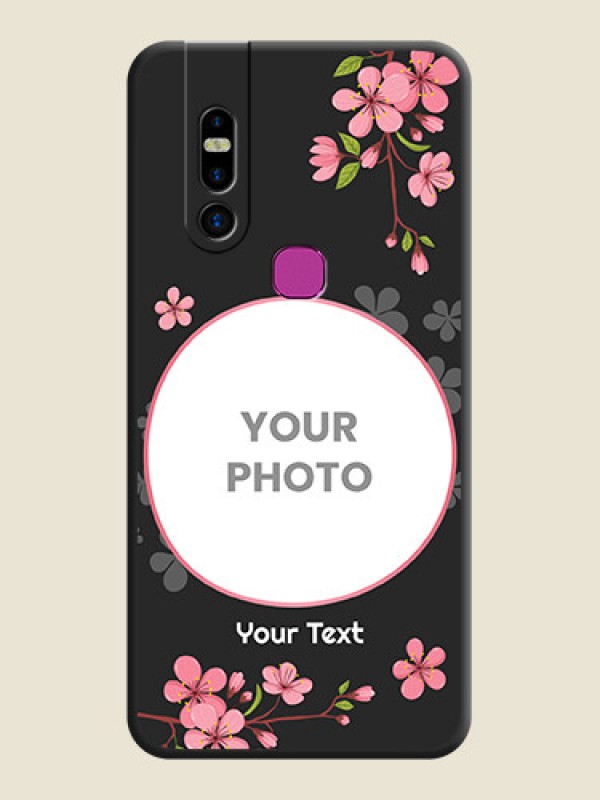 Custom Round Image with Pink Color Floral Design - Photo on Space Black Soft Matte Back Cover - Infinix S5 Pro - alternate view