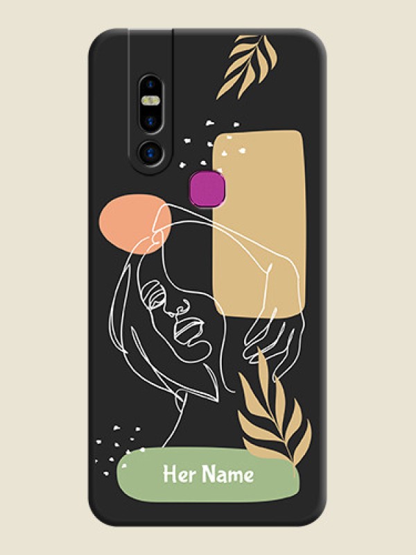 Custom Custom Text With Line Art Of Women & Leaves Design On Space Black Personalized Soft Matte Phone Covers - Infinix S5 Pro - alternate view